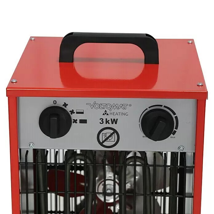 Voltomat HEATING Bauheizer - Passend für: Raumgröße bis ca. 25 m², 1.000 W - 3.000 W, Nennspannung: 220 V - 240 V, Rot, IP24 - Detailaufnahme