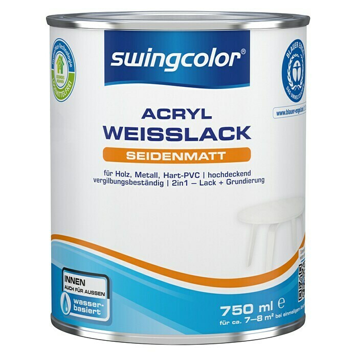 swingcolor Weißlack Acryl (Weiß, 750 ml, Seidenmatt)