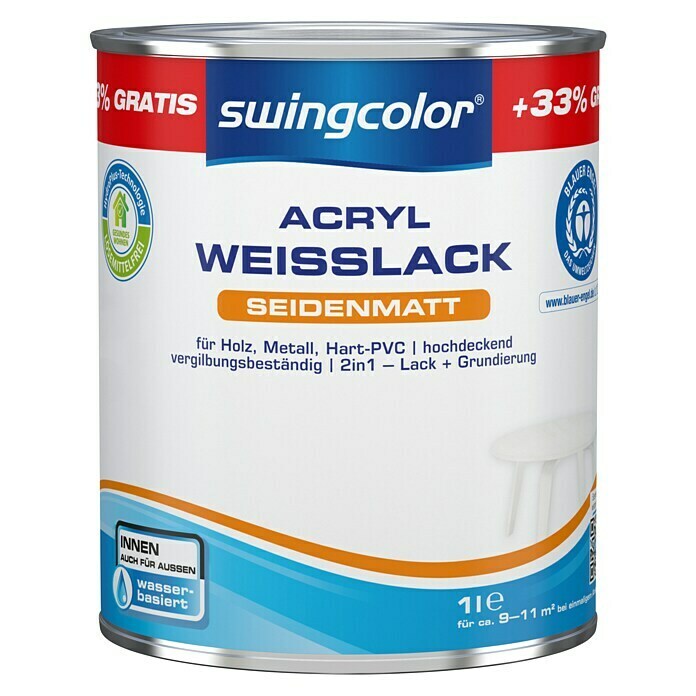 swingcolor Weißlack Acryl (Weiß, 1 l, Seidenmatt)