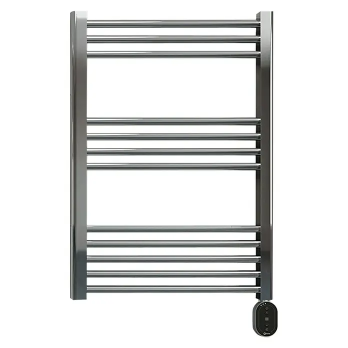 Rointe Radiador toallero eléctrico Elba Oval - An x Al: 50 x 86,5 cm, 300 W, Cromo - Imagen de un toallero eléctrico moderno plateado con barras horizontales y control integrado.