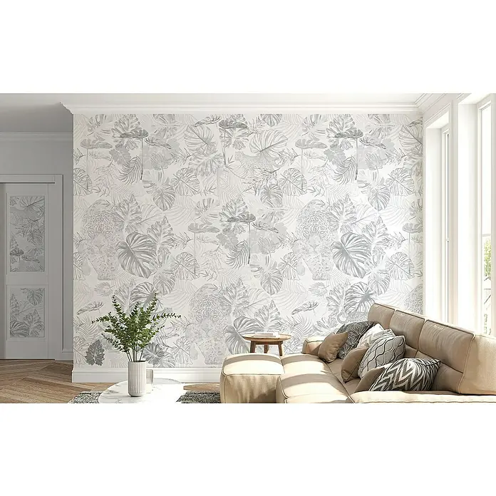 Papel pintado vinílico adhesivo Lineawall - Jaguar, 90 cm x 2,8 m - Pared con papel pintado floral con un sutil motivo de leopardo, añadiendo un toque exótico y elegante a la estancia.