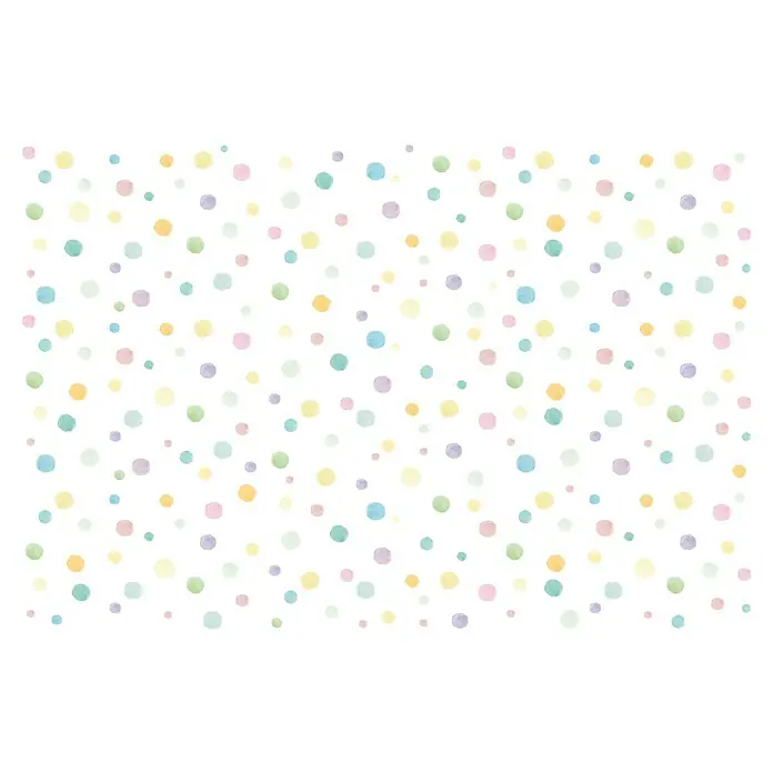 Papel pintado de vinilo adhesivo Lineawall - Confeti, 90 cm x 2,8 m - Un patrón de lunares suave y lúdico en colores pastel, que crea un ambiente alegre y ligero, ideal para habitaciones infantiles o proyectos de manualidades.