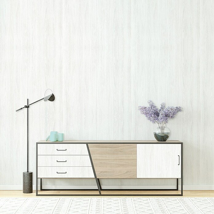 Papel pintado de vinilo adhesivo Lineawall (An x L: 90 cm x 2,8 m, Madera blanca) | BAUHAUS