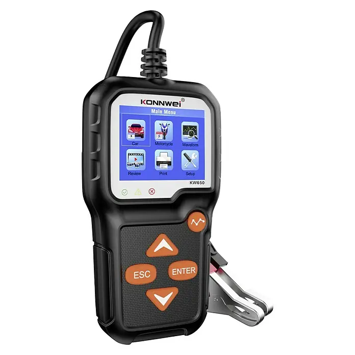 Comprobador de batería KW650 - 16 V - Un probador de batería KONNWEI KW650 para un análisis exhaustivo de la batería del coche. El dispositivo ofrece varias funciones y es fácil de usar.