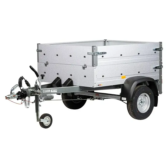 Stema Anhänger Mini 750 G R10 mit Bordwandaufsatz, Flachplane, Stützrad u. Stoßdämpfer - Nutzlast: 596 kg, Einachser, Kasteninnenmaß: 134 x 108 x 26,5 cm (Höhe inkl. Bordwandaufsatz 53 cm), Gebremst - Dieser Anhänger von Unsinn ist ein verlässlicher Helfer für den Transport. Der Qualitätsanhänger zeichnet sich durch Robustheit aus.