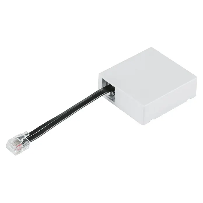 Homematic IP Funk-Schaltermodul HmIP-MOD-HO - Passend für: Hörmann-Antriebe - Weißer Telefonanschluss mit schwarzem Kabel und Stecker, ideal für zuverlässige Netzwerkverbindungen und eine stabile Datenübertragung.
