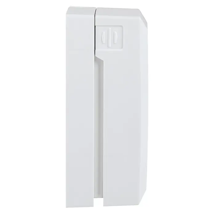 Homematic IP Smartphone-Garagentoröffner HmIP-WGC - 30,5 x 85 x 85 mm - Nahaufnahme einer weißen Smart Home Steckdose. Das Gerät ist kompakt und modern gestaltet, ideal für die Hausautomation und Energieverwaltung.