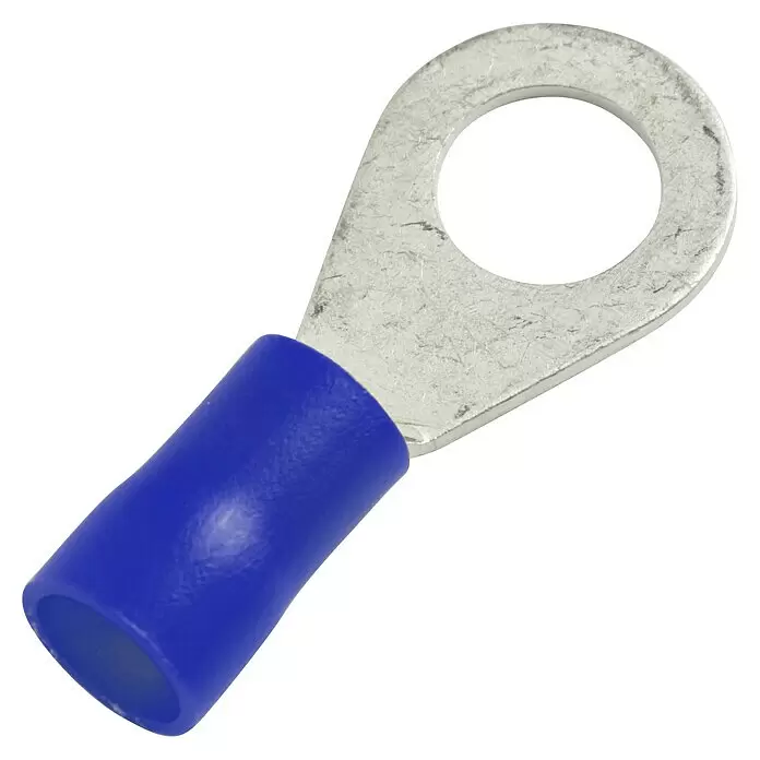 Heidemann Ring-Kabelschuhe - 5 Stk., 16 mm², Blau - Blau isolierter Ringkabelschuh, ein metallischer elektrischer Verbinder.