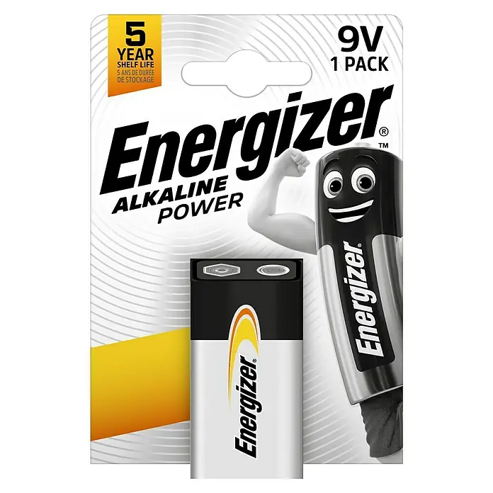 Energizer Batterie Power - 9-Volt-Block, 1 Stk. - Packung Energizer 9V Alkaline-Batterie mit 5 Jahren Haltbarkeit, ideal für Geräte des täglichen Gebrauchs.