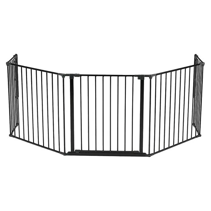 Star Stairs Sicherheitsgitter Ben - L x H: 278 x 71 cm, Geeignet für: Kinder bis 24 Monate - Das Bild zeigt ein schwarzes, freistehendes, mehrteiliges Schutzgitter. Ideal, um Bereiche sicher abzugrenzen und Kinder zu schützen.