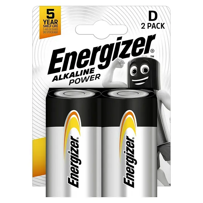 Energizer Batterie - Alkali-Mangan, Mono D, 2 Stk. - Eine Packung Energizer D Alkaline-Batterien, 2 Stück, mit einer Haltbarkeit von 5 Jahren für zuverlässige Leistung.