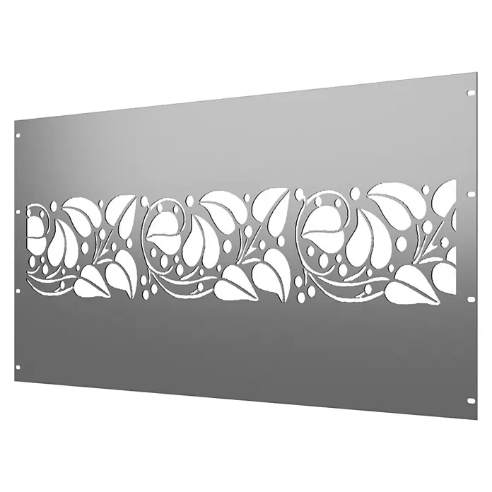 Gabio Zaunelement Efeu197,5 x 90 cm, Stahl, Hellgrau - Eine dekorative, silbergraue Metallplatte mit einem ausgeschnittenen, floralen Vogelmuster, ideal als stilvolles Wandelement.