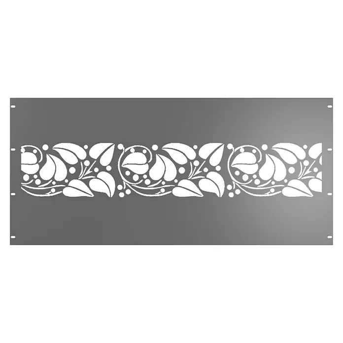 Gabio Zaunelement Efeu197,5 x 90 cm, Stahl, Hellgrau - Das Bild zeigt ein dekoratives Metallelement mit einem aufwendigen Blätter- und Punktmuster, ideal für Akzente in der Raumgestaltung.