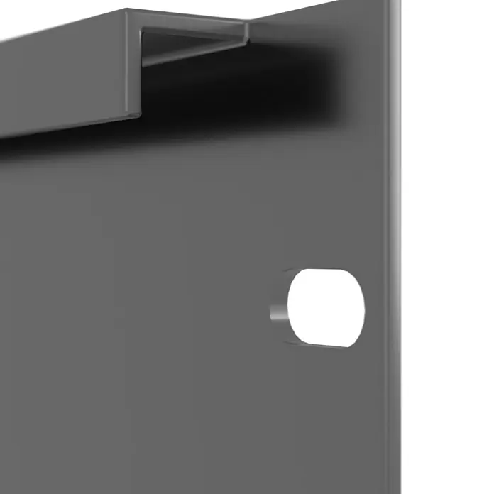 Gabio Zaunelement Efeu197,5 x 90 cm, Stahl, Hellgrau - Nahaufnahme einer grauen Metallplatte mit einem runden Loch, das Design und Funktionalität vereint.
