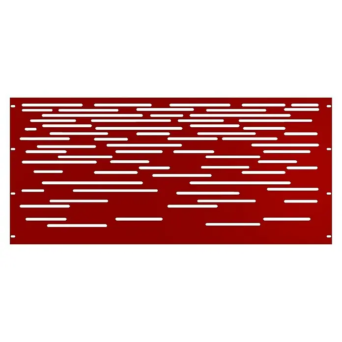 Gabio Zaunelement Lines - 197,5 x 90 cm, Stahl, Rubinrot - Rote Akustikplatte mit horizontalen Schlitzen für Schallabsorption und verbesserte Raumakustik. Ideal zur Reduzierung von Lärm.