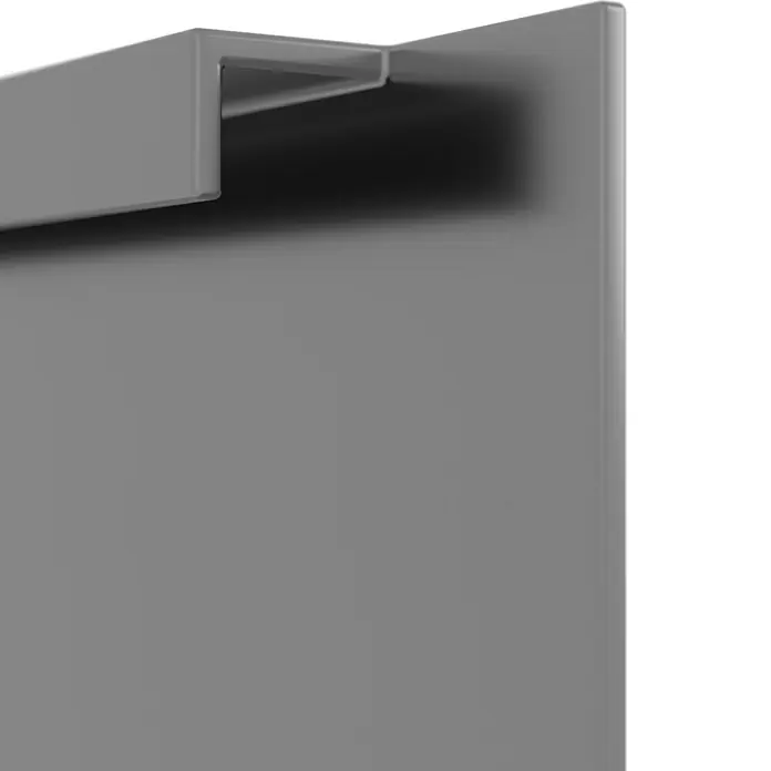 Gabio Zaunelement Voll - 197,5 x 45 cm, Stahl, Hellgrau - Detailaufnahme eines modernen, grauen Schrankes mit minimalistischem Griffdesign, das die elegante Linienführung hervorhebt.
