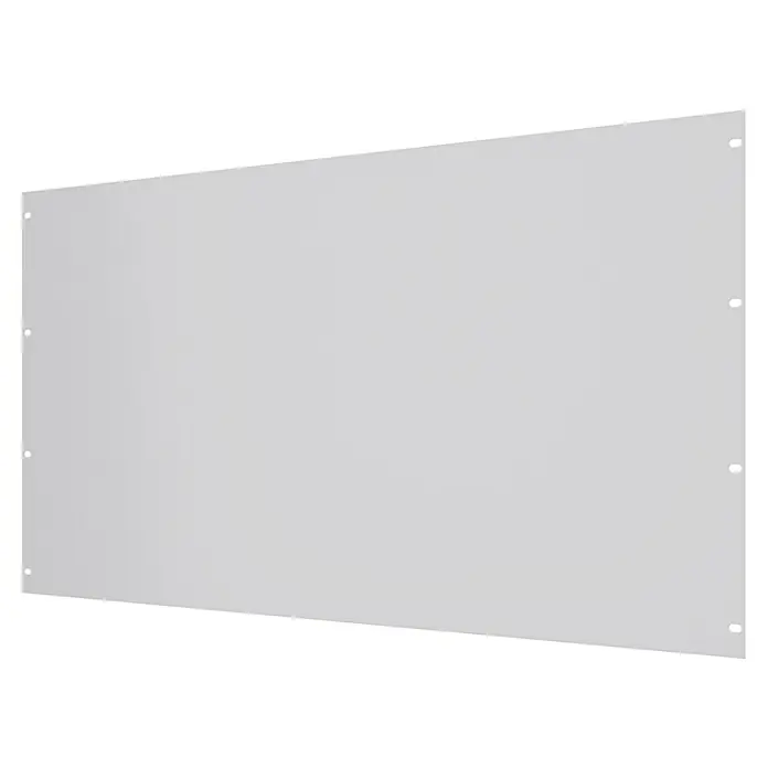 Gabio Zaunelement Voll - 197,5 x 90 cm, Stahl, Weiß - Ansicht einer grauen Wandplatte mit vier Befestigungspunkten entlang der rechten Seite, ideal für Innenarchitektur und Wandgestaltung.
