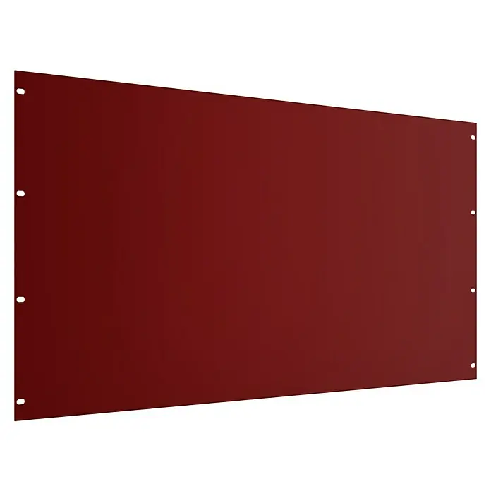 Gabio Zaunelement Voll - 197,5 x 90 cm, Stahl, Rubinrot - Eine weinrote, rechteckige Akustikplatte mit kleinen Löchern an den Rändern, die zur Schallabsorption in Räumen verwendet wird.