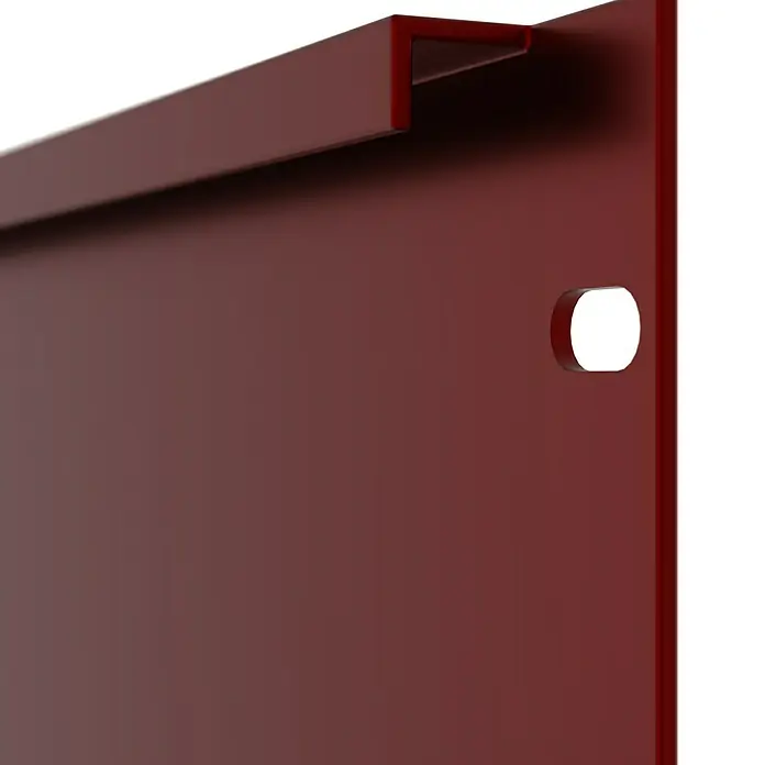 Gabio Zaunelement Voll - 197,5 x 90 cm, Stahl, Rubinrot - Nahaufnahme einer dunkelroten Metallplatte mit einem Schlitz und einem hervorstehenden Profil, das Robustheit und Funktionalität vereint.