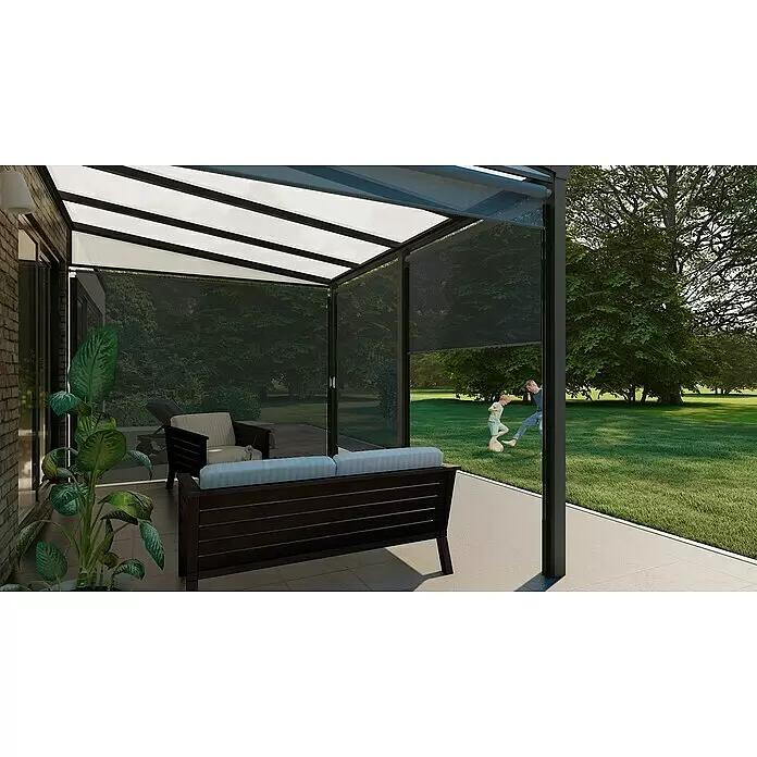 Gardendreams Terrassenüberdachung Gartenzimmer - B x T: 400 x 304,5 cm, Anthrazitgrau, Polycarbonat, Opal - Stimmungsaufnahme