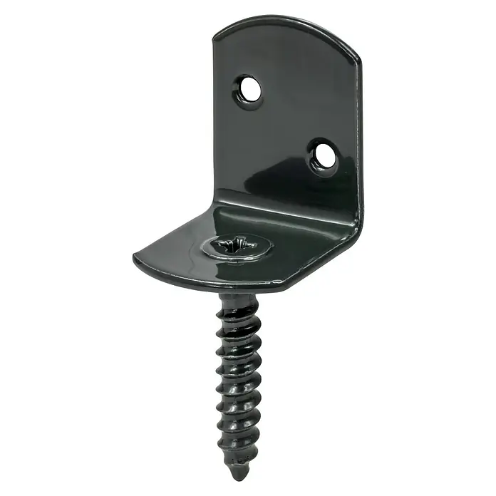 Stabilit Flechtzaunbeschlag - L x B x H: 32 x 30 x 38 mm, Stahl - Schwarze Eckhalterung mit Schraube, ideal zur Befestigung von Objekten im 90-Grad-Winkel. Robust und vielseitig einsetzbar für verschiedene Projekte.