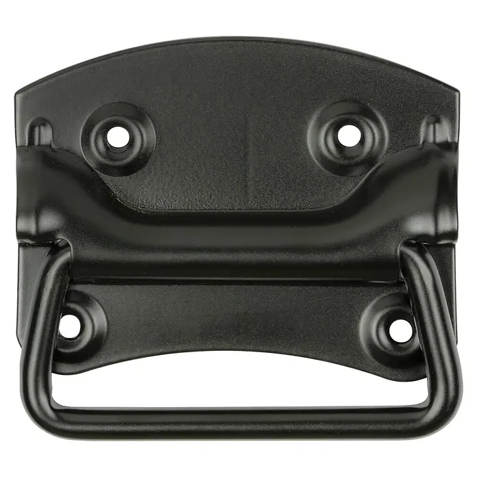 Vormann Kistengriff - L x B: 100 x 80 mm, Stahl, Schwarz - Eine robuste, schwarze Koffergriff-Hardware mit vier Befestigungslöchern, ideal für Koffer oder Holzkisten. Hochwertige Verarbeitung.