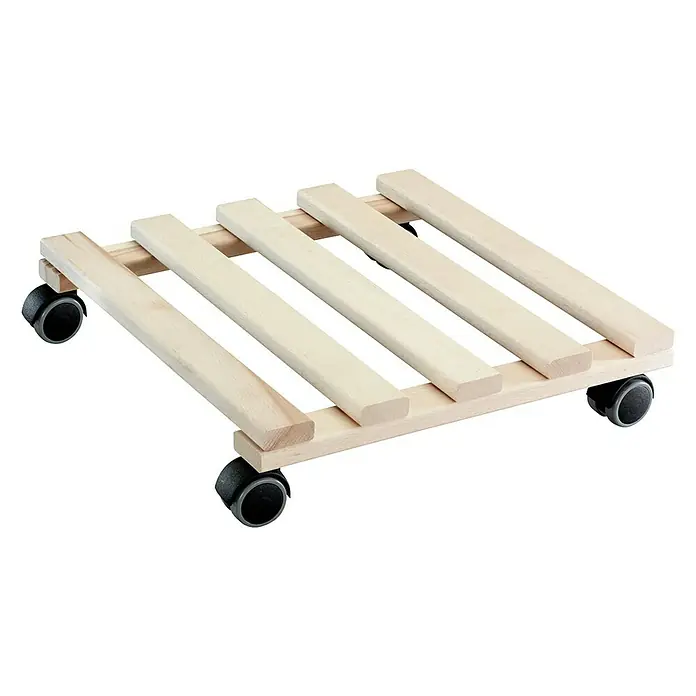 Wagner System Pflanzenroller Paletti - 34 x 34 cm, Max. Belastung: 100 kg - Rollbarer Pflanzenständer aus hellem Holz mit vier schwarzen Rollen für einfache Mobilität.