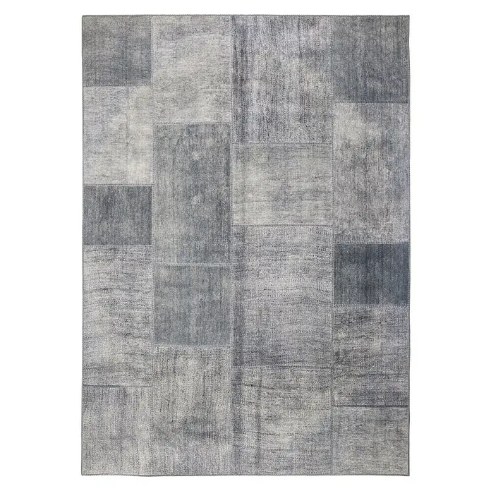 Flachgewebeteppich Teppich Stampa - Jeans Beige, 170 x 120 cm, 100% Polyester - Moderner grauer Patchwork-Teppich mit einem attraktiven Design für ein stilvolles und gemütliches Ambiente im Wohnbereich.