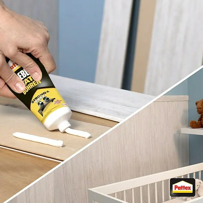 Pattex Montagekleber Kleben statt Bohren - 250 g - Pattex Montagekleber wird aufgetragen. Der Kleber ist stark und einfach zu verwenden, ideal für Heimwerkerprojekte.