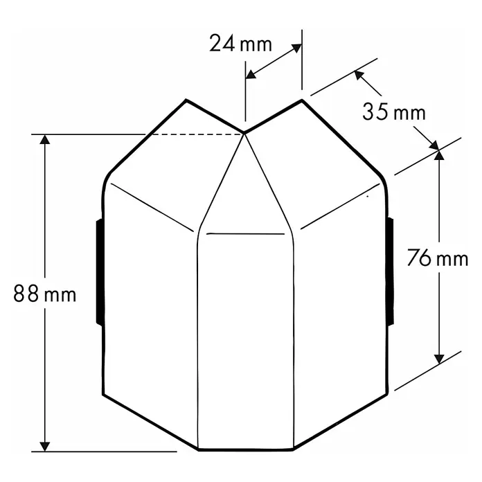 Marley Außenecke - Silbereiche - Detaillierte technische Zeichnung eines Kantenschutzes mit Bemaßungen. Ideal für Bauplanung und Produktentwicklung.