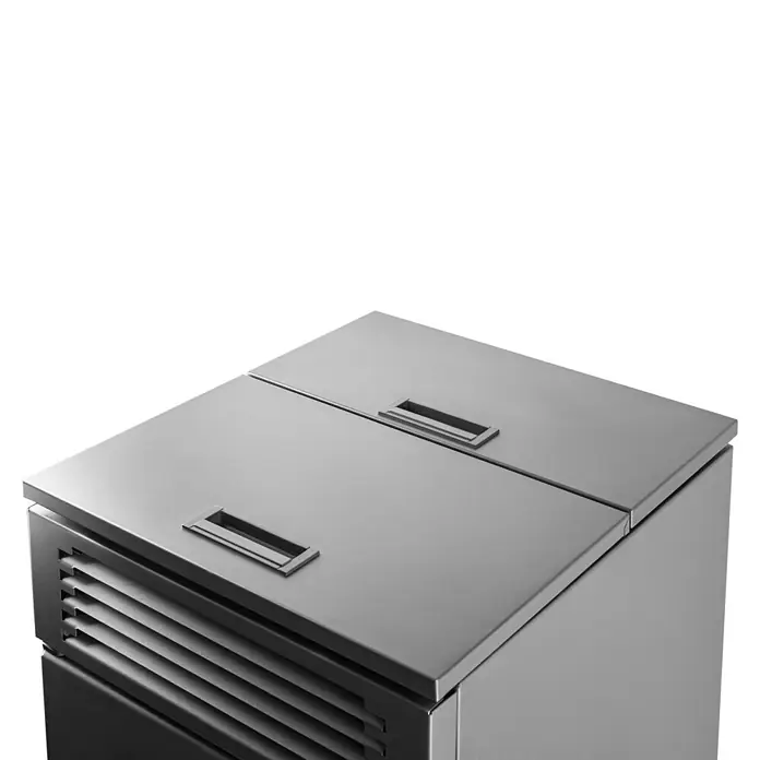 Hidroestufa de pellets Leonora Hidro 24 - 24 kW, Volumen de calefacción: 220 m³, Negro - La imagen muestra un refrigerador moderno con dos cajones. El diseño es elegante y funcional, ideal para cocinas contemporáneas.