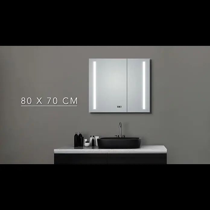 DSK LED-Spiegelschrank Aluminio Sun - B x H: 80 x 70 cm, Aluminium, Silber - Aluminio Sun