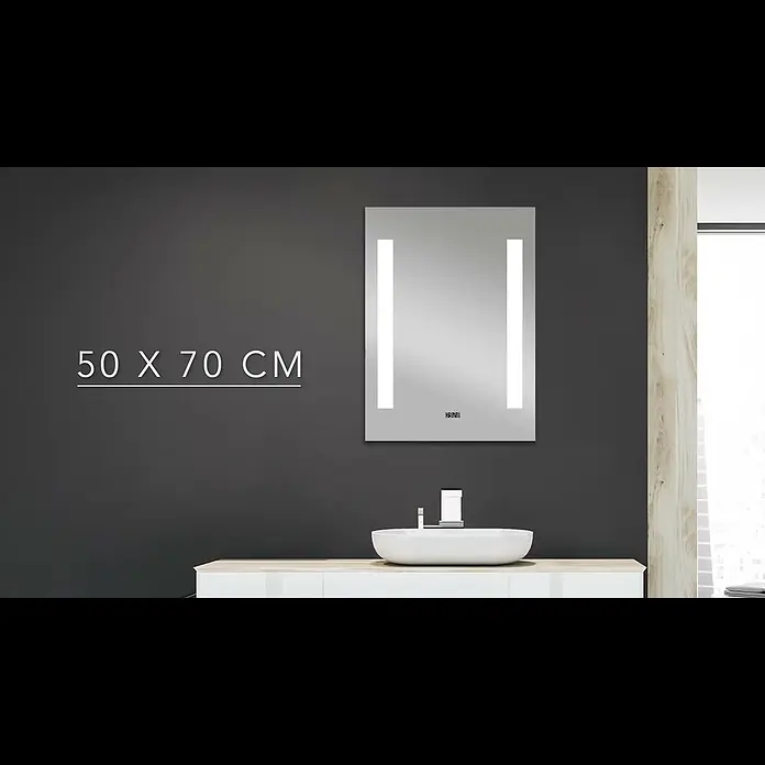 DSK LED-Lichtspiegel Chrystal Creek - 50 x 70 cm, Eingebaute Digitaluhr - Chrystal Creek