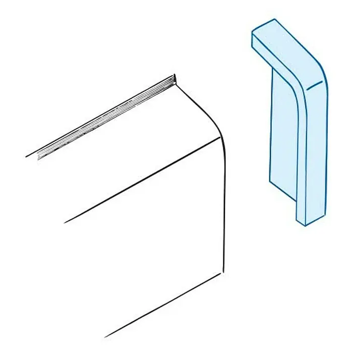 Marley Endkappe - Rechts, Esche Weiß - Abbildung eines Buches und eines Winkelprofils, das eine Ecke schützen könnte.