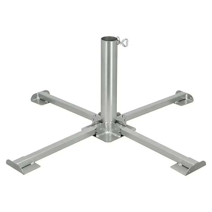 Plattenständer - Für Rohrdurchmesser: 48 mm - 55 mm, Metall - Der Metall-Sonnenschirmständer bietet eine robuste Basis mit vier Beinen und einer zentralen Säule für Stabilität im Freien.