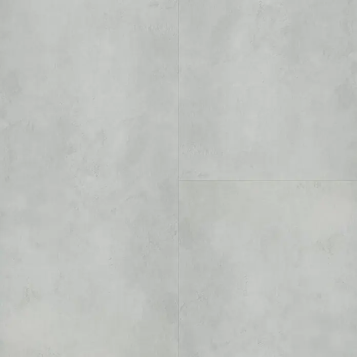 b!design Vinylbodenmuster Isocore Inside Tile Coral - 280 x 160 x 7 mm, Fliesenoptik - Nahaufnahme von vier hellgrauen Keramikfliesen mit subtiler Textur und schmalen Fugen, ideal für moderne Boden- oder Wandgestaltung.