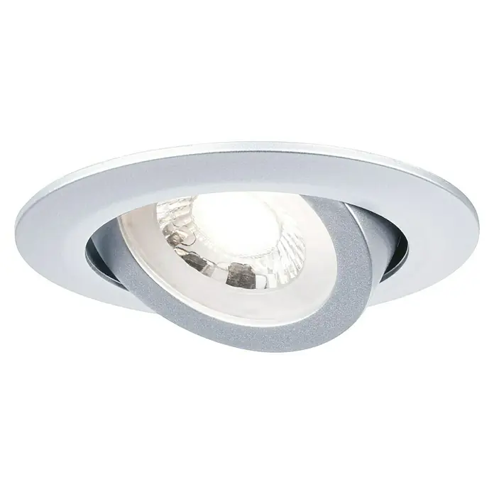 Paulmann LED-Einbauleuchten-Set rund - 6 W, Chrom matt, 3 Stk., Warmweiß - Nahaufnahme einer verstellbaren Deckeneinbauleuchte mit einem hellen, fokussierten Lichtkegel, ideal für moderne Innenräume und akzentuierte Beleuchtung.