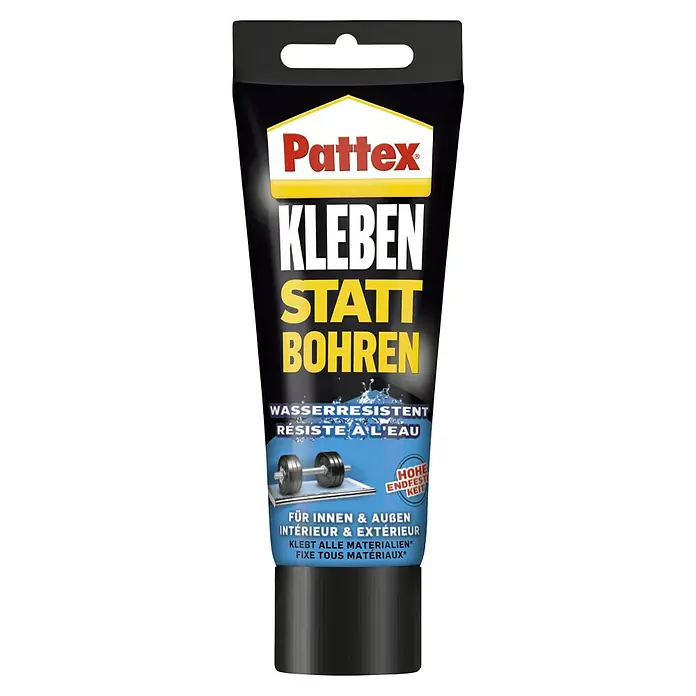 Pattex Kleben statt Bohren Montagekleber Wasserresistent - 340 g, Wasserbeständig - Eine Tube Pattex Kleben statt Bohren Klebstoff, ideal für Innen- und Außenbereiche, wasserfest und für diverse Materialien geeignet.