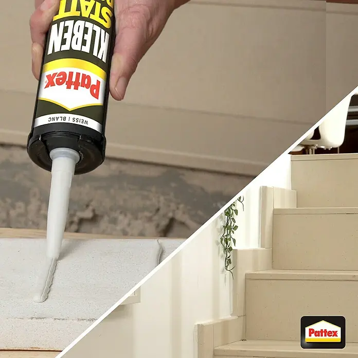 Pattex Montagekleber Kleben statt Bohren Express - 390 g, Kartusche, Lösemittelfrei - Pattex Kleben statt Bohren Montagekleber in Aktion, ideal für schnelle und einfache Befestigungen im Innenbereich.