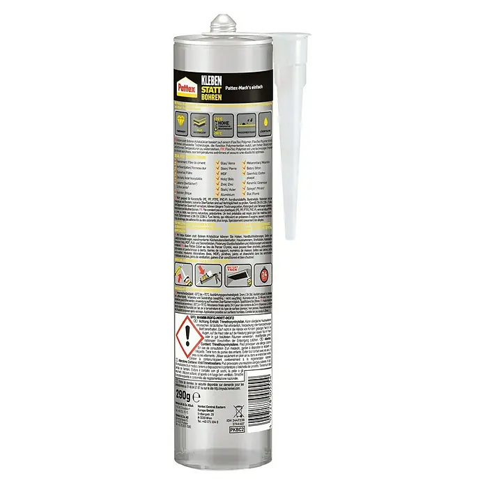 Pattex Kleben statt Bohren Montagekleber Kristallklar - 290 g, Kartusche, Lösemittelfrei - Pattex Kleben statt Bohren Montagekleber: Stark, vielseitig und ideal für dauerhafte Verbindungen ohne Bohren.