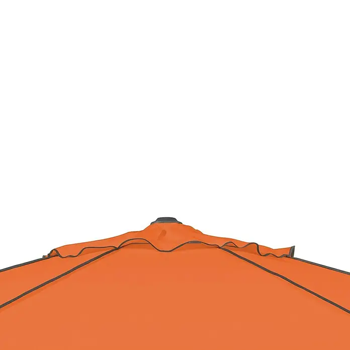 Schneider Classic Marktschirm rund Adria - Terracotta, Durchmesser Bespannung: 350 cm - Nahaufnahme eines orangefarbenen Sonnenschirms mit dunklen Akzenten, der Schutz und Schatten bietet.