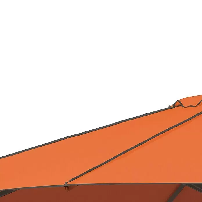 Schneider Classic Marktschirm rund Adria - Terracotta, Durchmesser Bespannung: 300 cm - Orangefarbener Sonnenschirmstoff mit dunkelgrauer Umrandung.