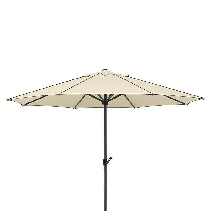 Schneider Classic Marktschirm rund Adria - Natur, Durchmesser Bespannung: 350 cm - Cremefarbener Sonnenschirm mit schwarzem Gestell und Stange.