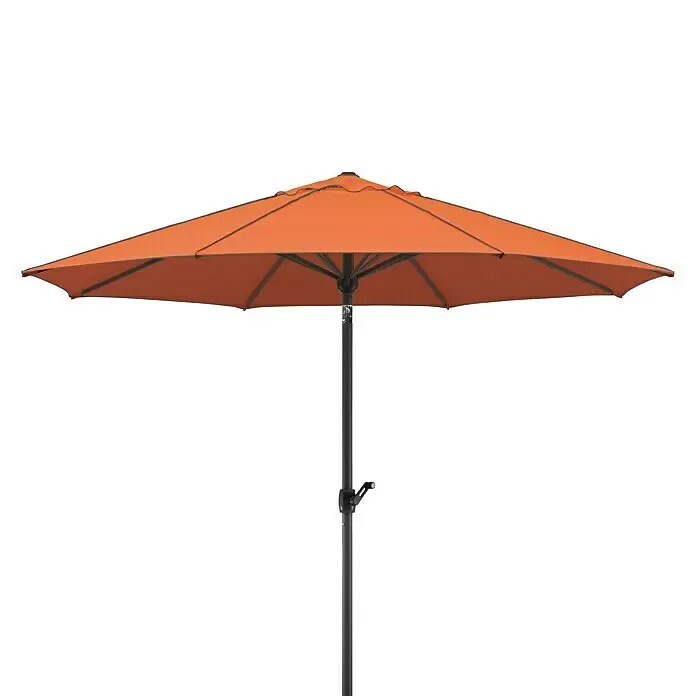 Schneider Classic Marktschirm rund Adria - Terracotta, Durchmesser Bespannung: 300 cm - Oranger Terrassenschirm mit dunklem Mast und Gestell.