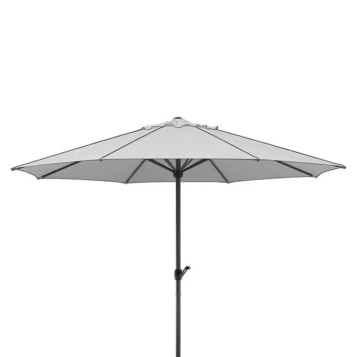 Schneider Classic Marktschirm rund Adria - Silbergrau, Durchmesser Bespannung: 350 cm - Hellgrauer Sonnenschirm mit dunkelgrauem Mast, bietet Schatten für den Außenbereich.