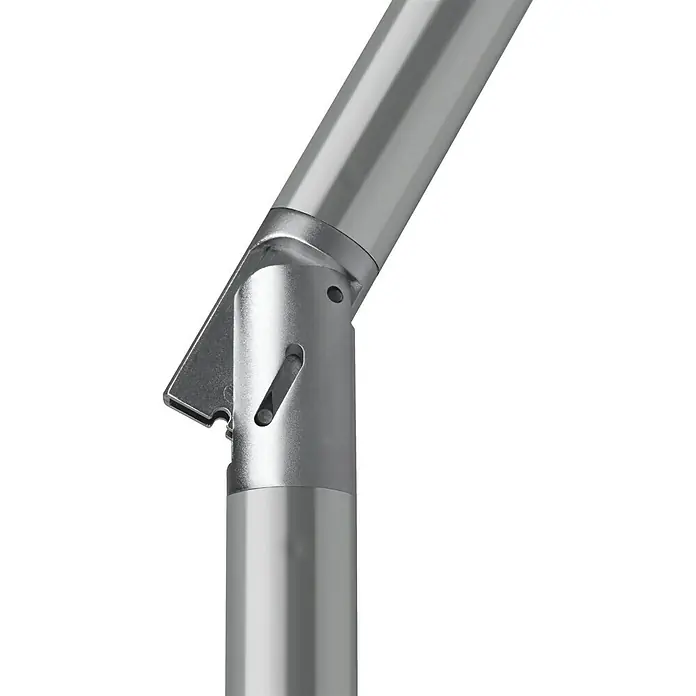 Schneider Classic Marktschirm Porto - Rot, Bespannungsmaß (L x B): 300 x 200 cm - Detailaufnahme einer silbernen Metallstange mit einem verbundenen Gelenkstück, das ein modernes und robustes Design aufweist.
