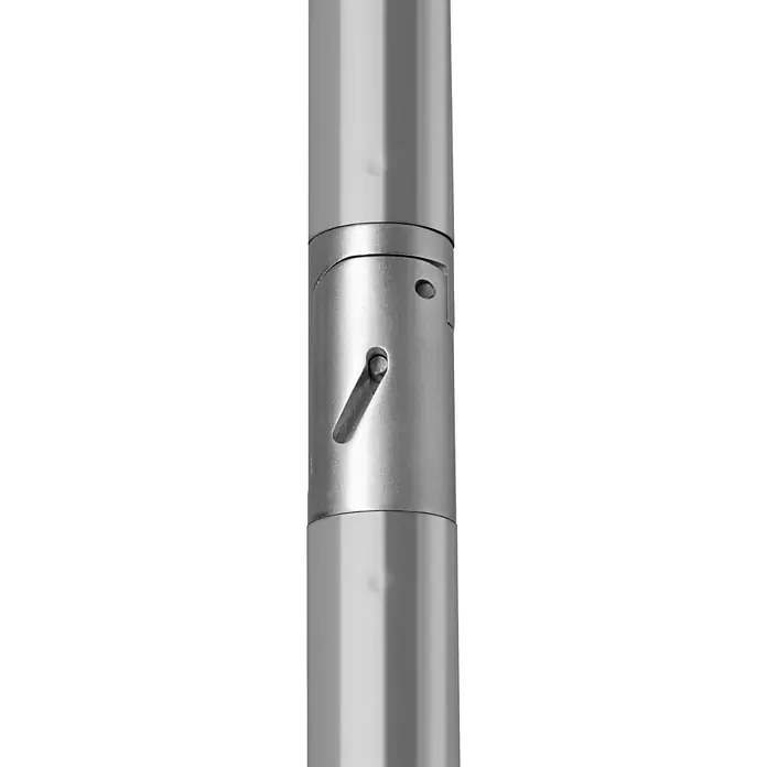 Schneider Classic Marktschirm Porto - Rot, Bespannungsmaß (L x B): 300 x 200 cm - Detailaufnahme eines silbernen Metallpfostens mit einem Mechanismus zur Höhenverstellung, ideal für Campingmöbel oder Sonnenschirme.