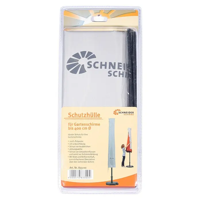 Schneider Schirm-Schutzhülle - Kunststoff, Passend für: Schirme bis Ø 400 cm oder 300x200 cm - Schutzhülle für Gartenschirme bis 400 cm Durchmesser von Schneider Schirme in einer transparenten Verpackung.