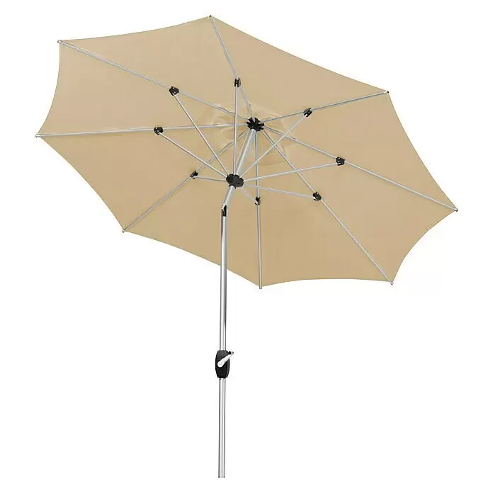 Schneider Classic Marktschirm rund Venedig - Natur, Durchmesser Bespannung: 270 cm - Beiger Outdoor-Sonnenschirm von unten gesehen, mit Metallgestell und Stoffbezug.