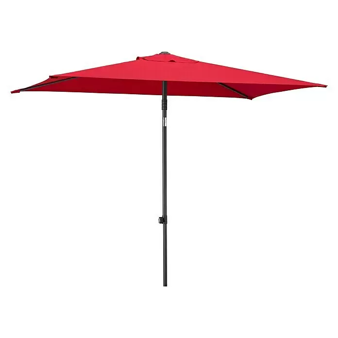 Schneider Classic Marktschirm Sevilla - Rot, Bespannungsmaß (L x B): 240 x 140 cm - Roter rechteckiger Terrassenschirm mit schwarzem Mast und verstellbarem Neigungsmechanismus.